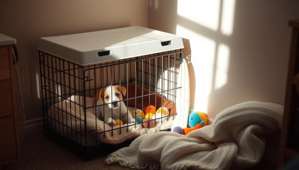 crate as a safe space for puppies